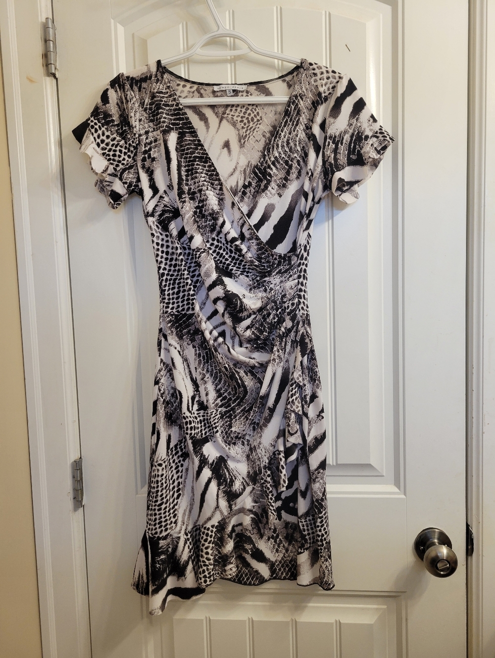 2/$25 Tempo Paris Black & White Animal-Print Midi Dress